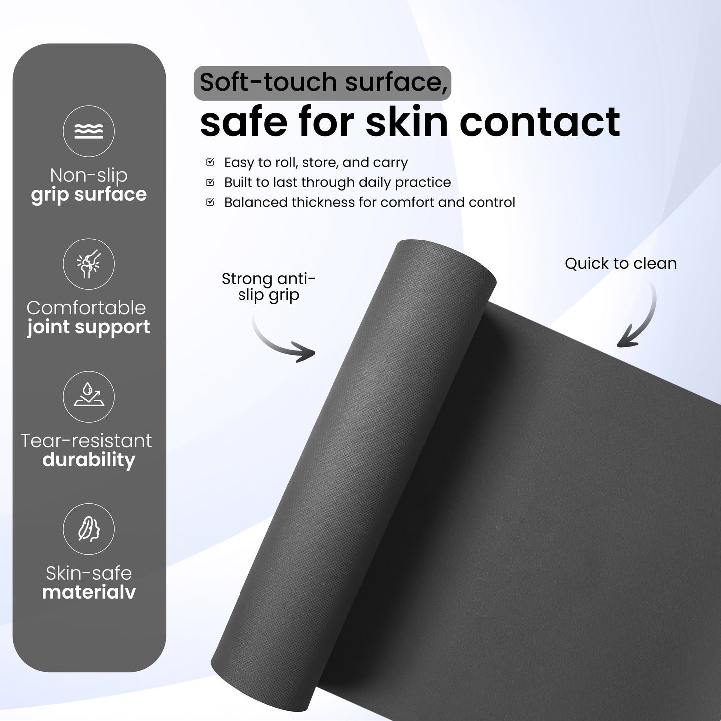 Soft Eco-Grip Grey Yoga Mat