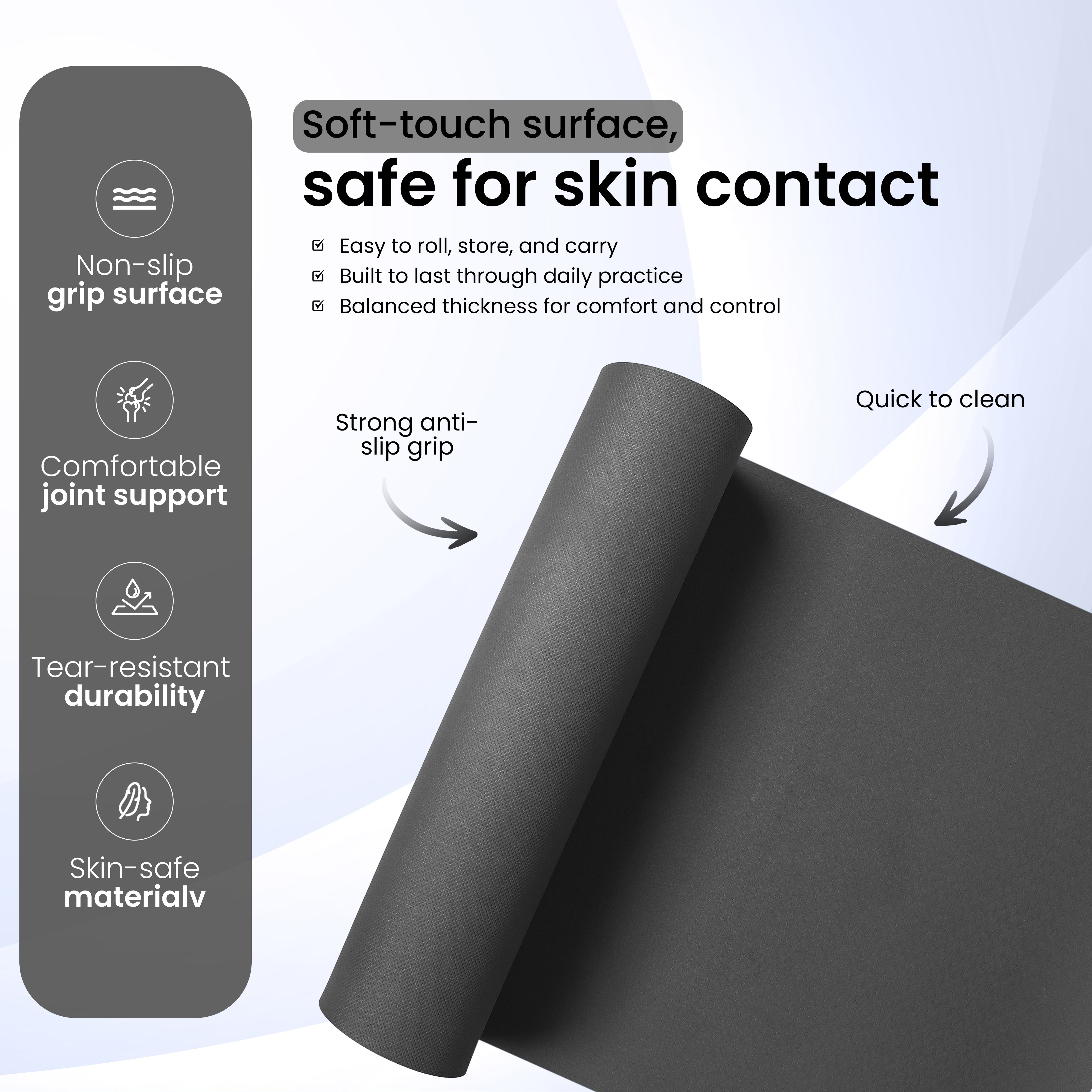 Soft Eco-Grip Grey Yoga Mat